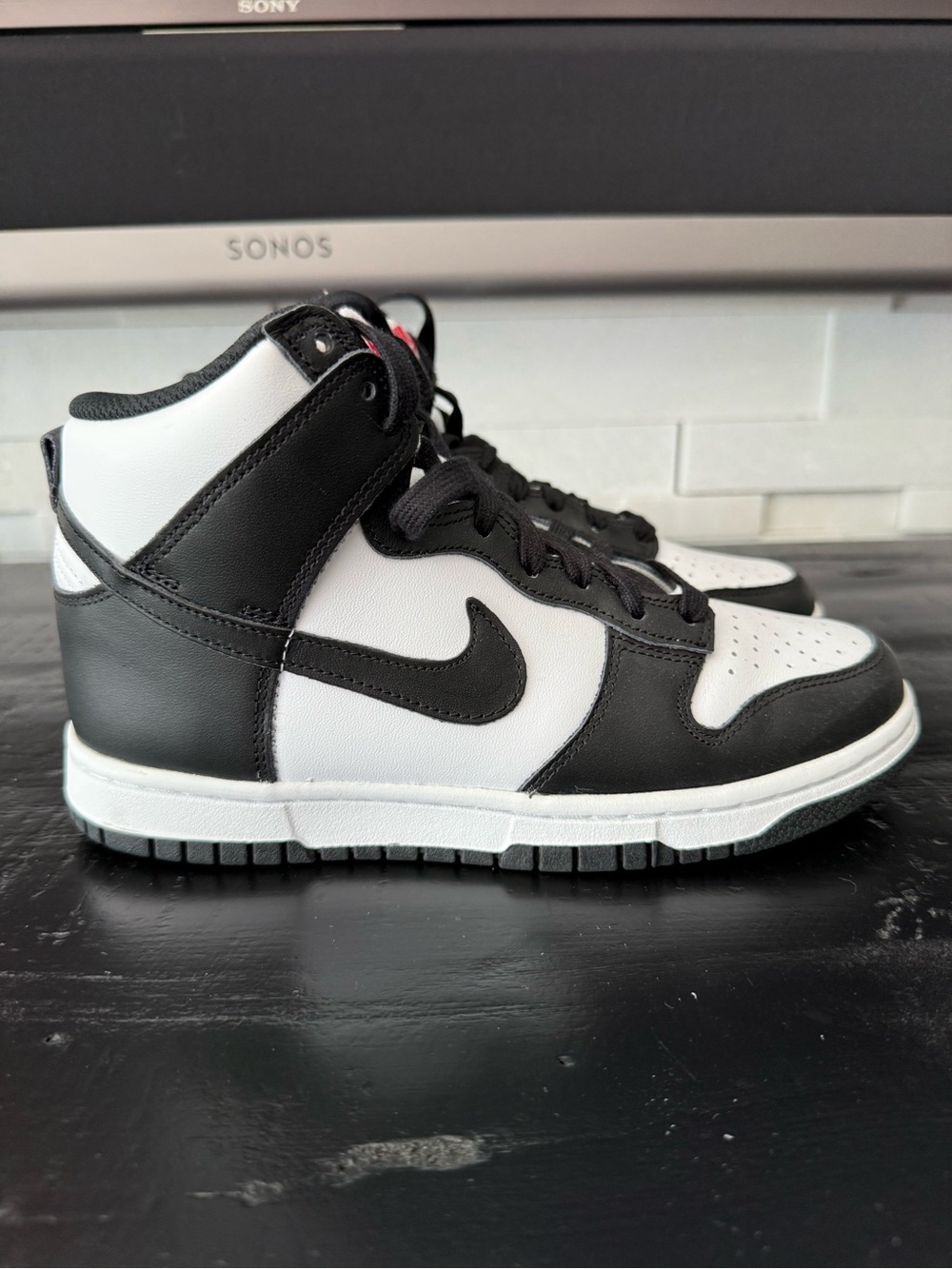 Nike Black and White Men's Mid-Top Sneakers